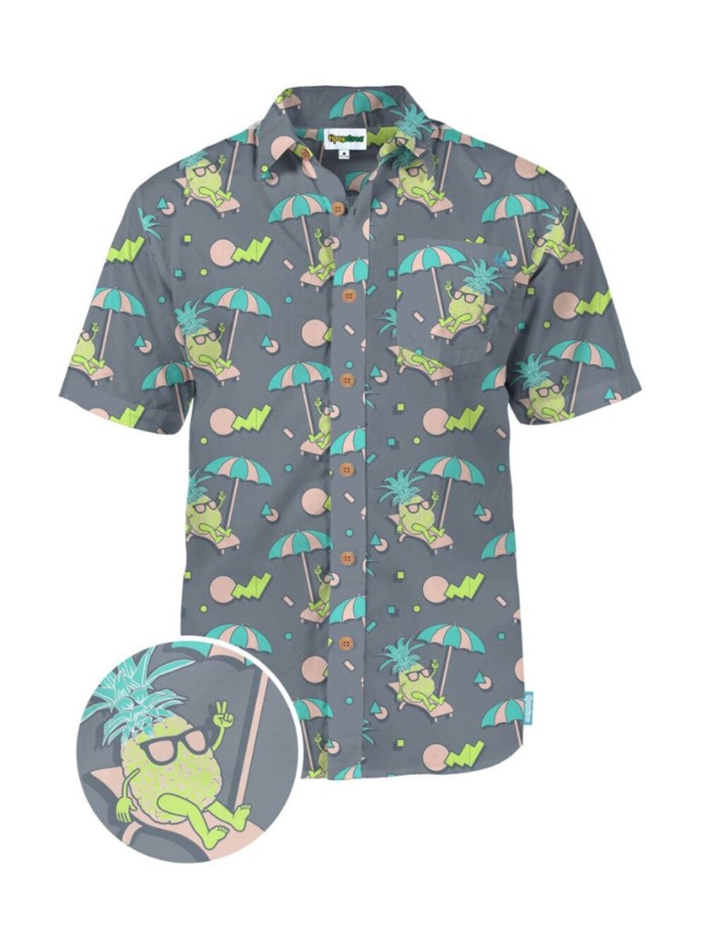 Tipsy Elves Peace Out Pineapple Hawaiian Shirt Men's Casual Beach Summer Grey L